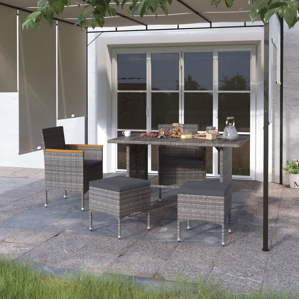4-tlg. Gartenstuhl und Hocker Set Poly Rattan Grau - Pazzar.ch