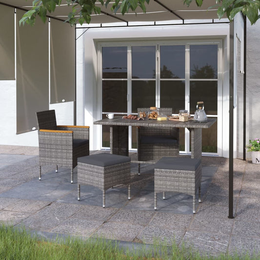 4-tlg. Gartenstuhl und Hocker Set Poly Rattan Grau - Pazzar.ch