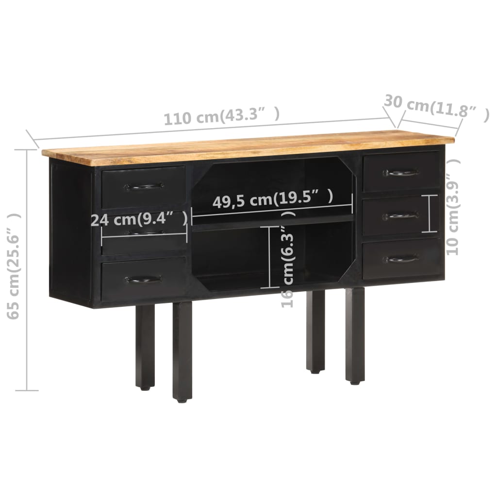 Sideboard 110x30x65 cm Raues Mango-Massivholz und Stahl - Pazzar.ch
