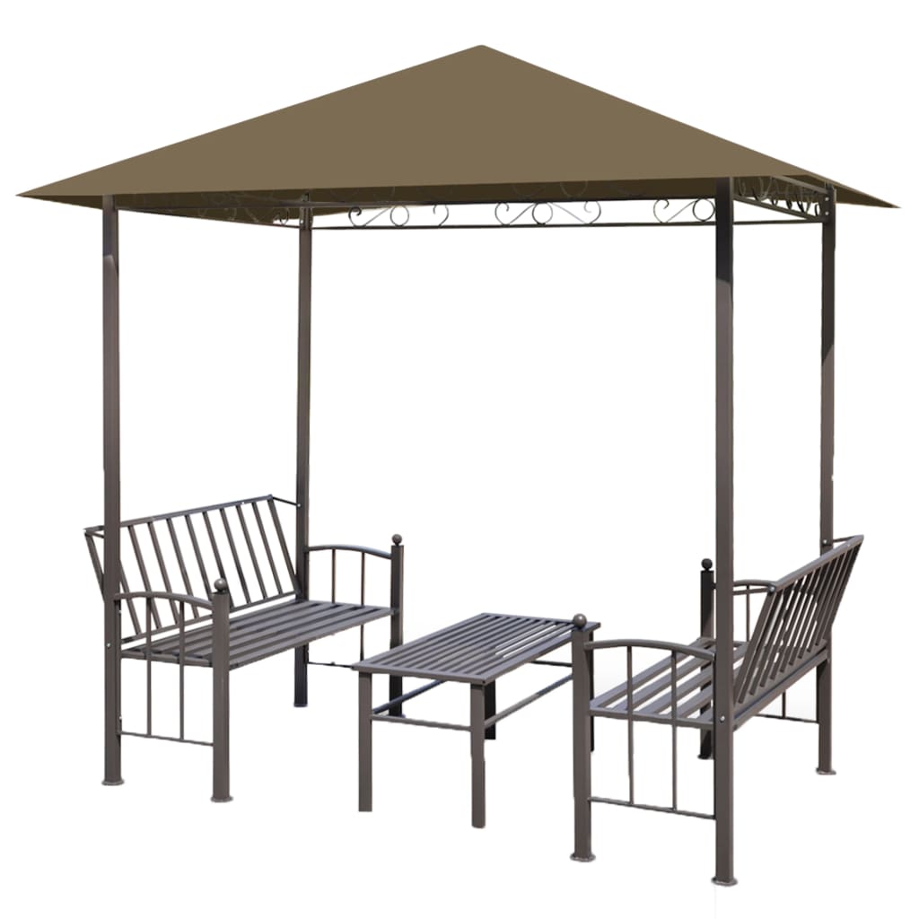 Gartenpavillon mit Tisch und Bänken 2,5x1,5x2,4 m Taupe 180 g/m² - Pazzar.ch