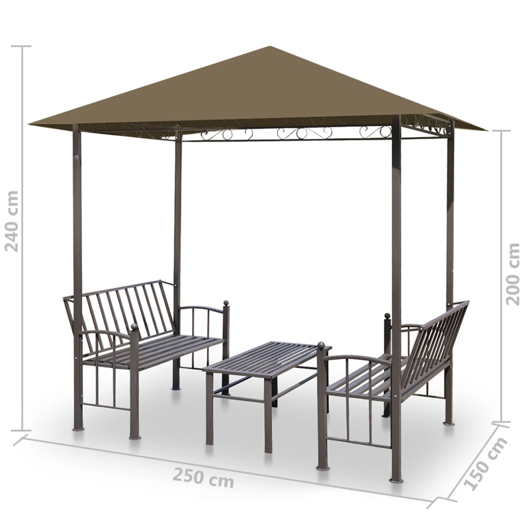Gartenpavillon mit Tisch und Bänken 2,5x1,5x2,4 m Taupe 180 g/m² - Pazzar.ch
