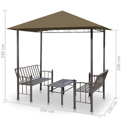 Gartenpavillon mit Tisch und Bänken 2,5x1,5x2,4 m Taupe 180 g/m² - Pazzar.ch