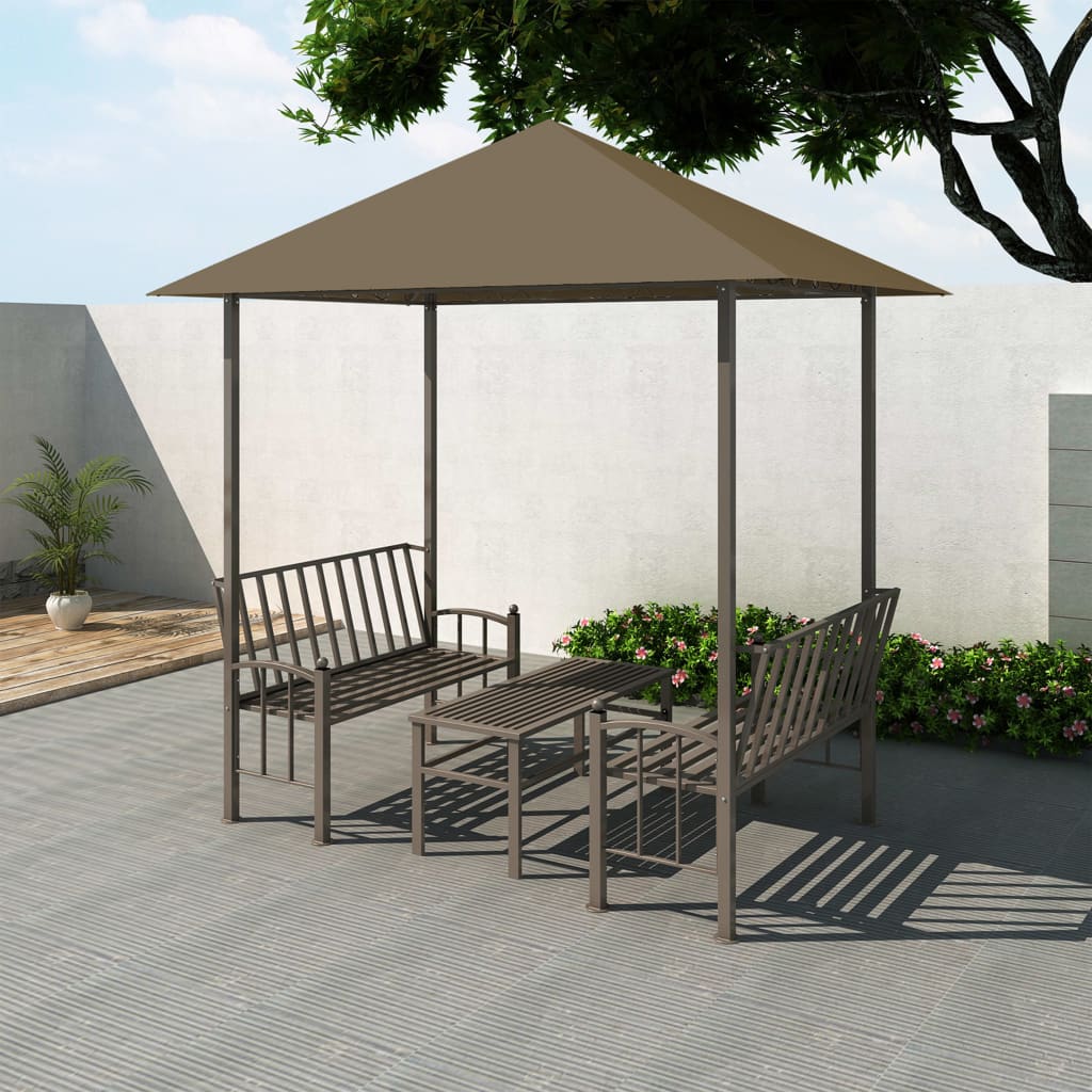 Gartenpavillon mit Tisch und Bänken 2,5x1,5x2,4 m Taupe 180 g/m² - Pazzar.ch