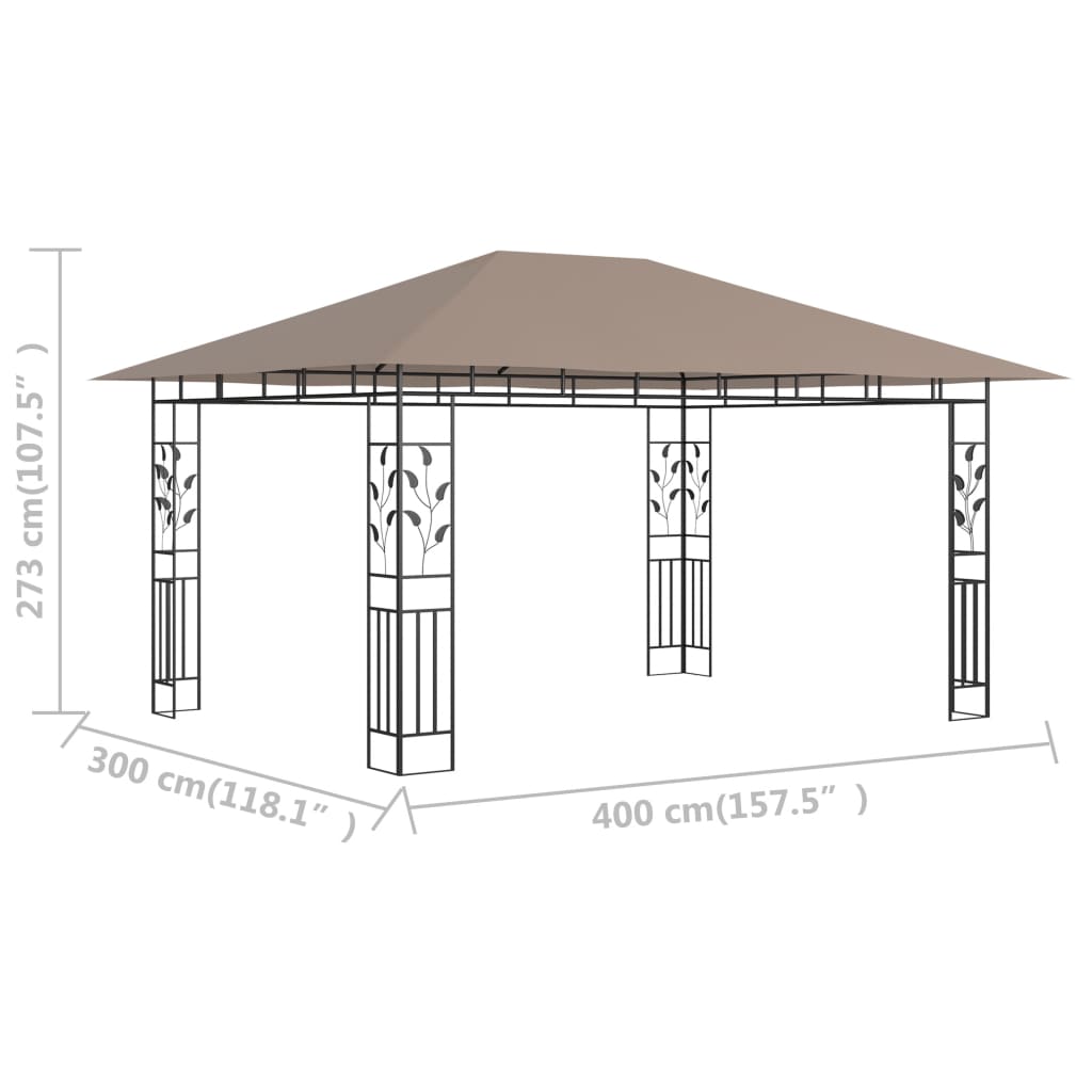 Pavillon mit Moskitonetz 4x3x2,73 m Taupe 180 g/m² - Pazzar.ch