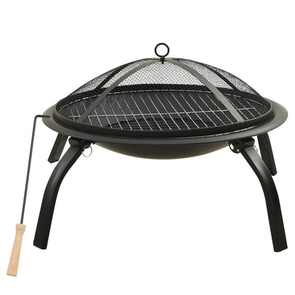 2-in-1 Feuerstelle und Grill mit Schürhaken 56x56x49 cm Stahl - Pazzar.ch