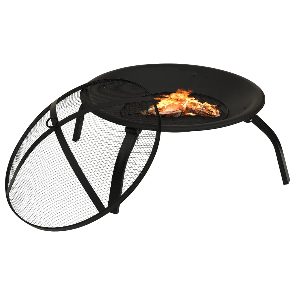 2-in-1 Feuerstelle und Grill mit Schürhaken 56x56x49 cm Stahl - Pazzar.ch