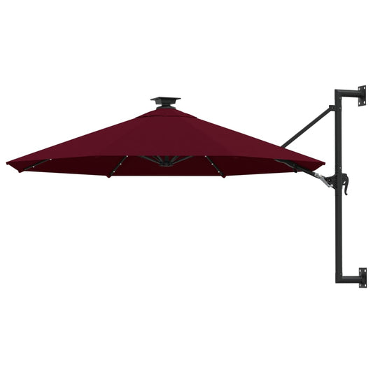Sonnenschirm Wandmontage mit LEDs Metallmast 300cm Burgunderrot - Pazzar.ch