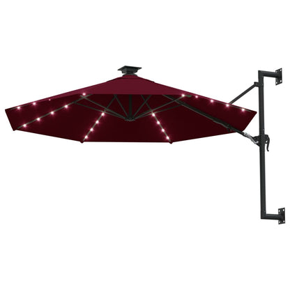 Sonnenschirm Wandmontage mit LEDs Metallmast 300cm Burgunderrot - Pazzar.ch