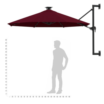 Sonnenschirm Wandmontage mit LEDs Metallmast 300cm Burgunderrot - Pazzar.ch