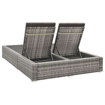Doppel-Sonnenliege Poly Rattan Grau - Pazzar.ch