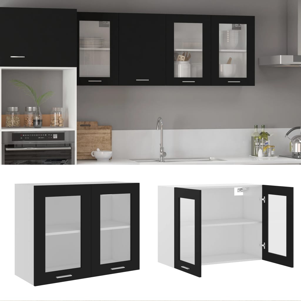 Hängeglasschrank Schwarz 80x31x60 cm Holzwerkstoff - Pazzar.ch