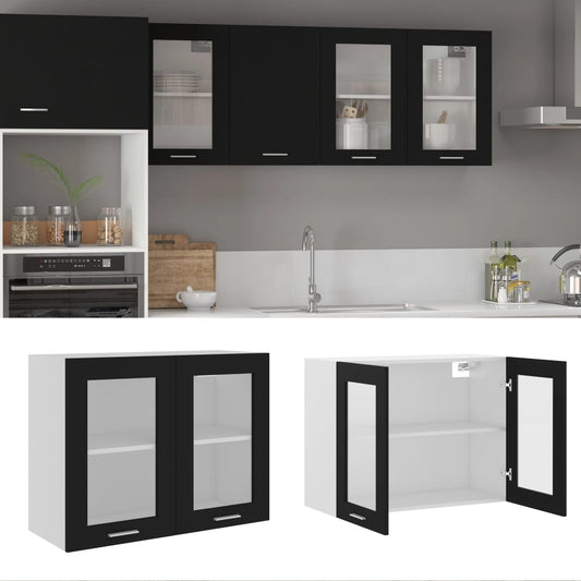 Hängeglasschrank Schwarz 80x31x60 cm Holzwerkstoff - Pazzar.ch