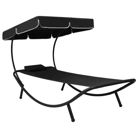 Garten-Sonnenliege mit Sonnendach und Kissen Schwarz - Pazzar.ch