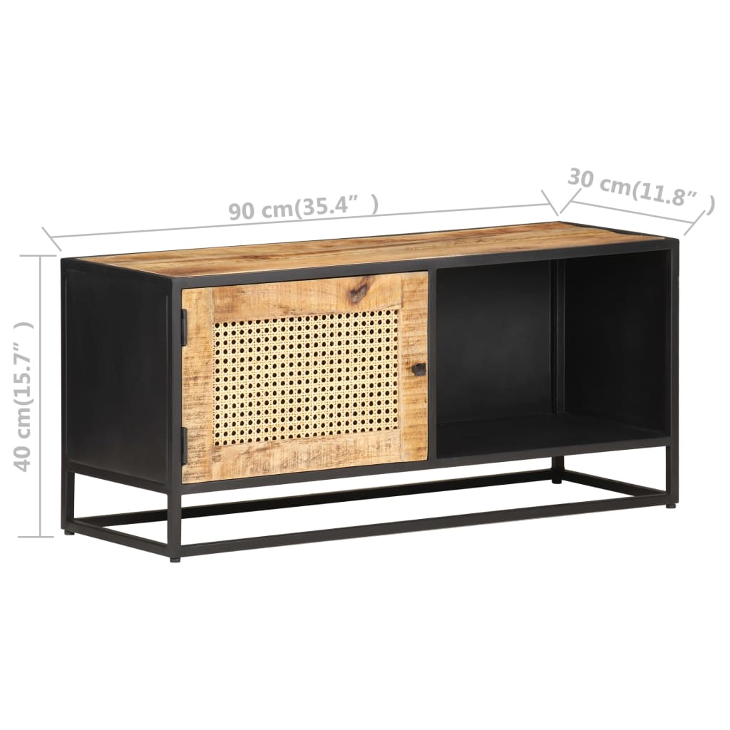 TV-Schrank 90x30x40 cm Raues Mangoholz und Wiener Geflecht - Pazzar.ch