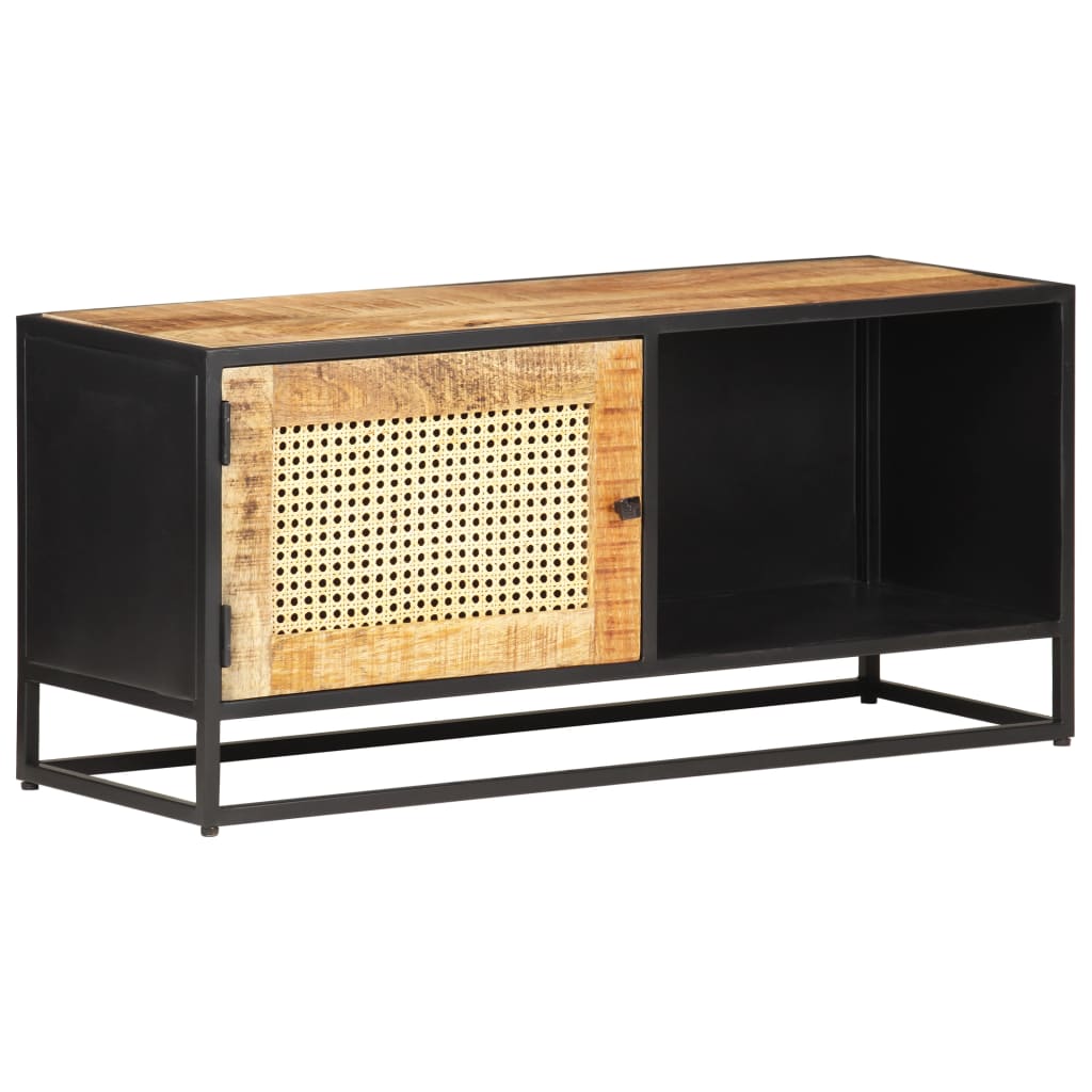 TV-Schrank 90x30x40 cm Raues Mangoholz und Wiener Geflecht - Pazzar.ch