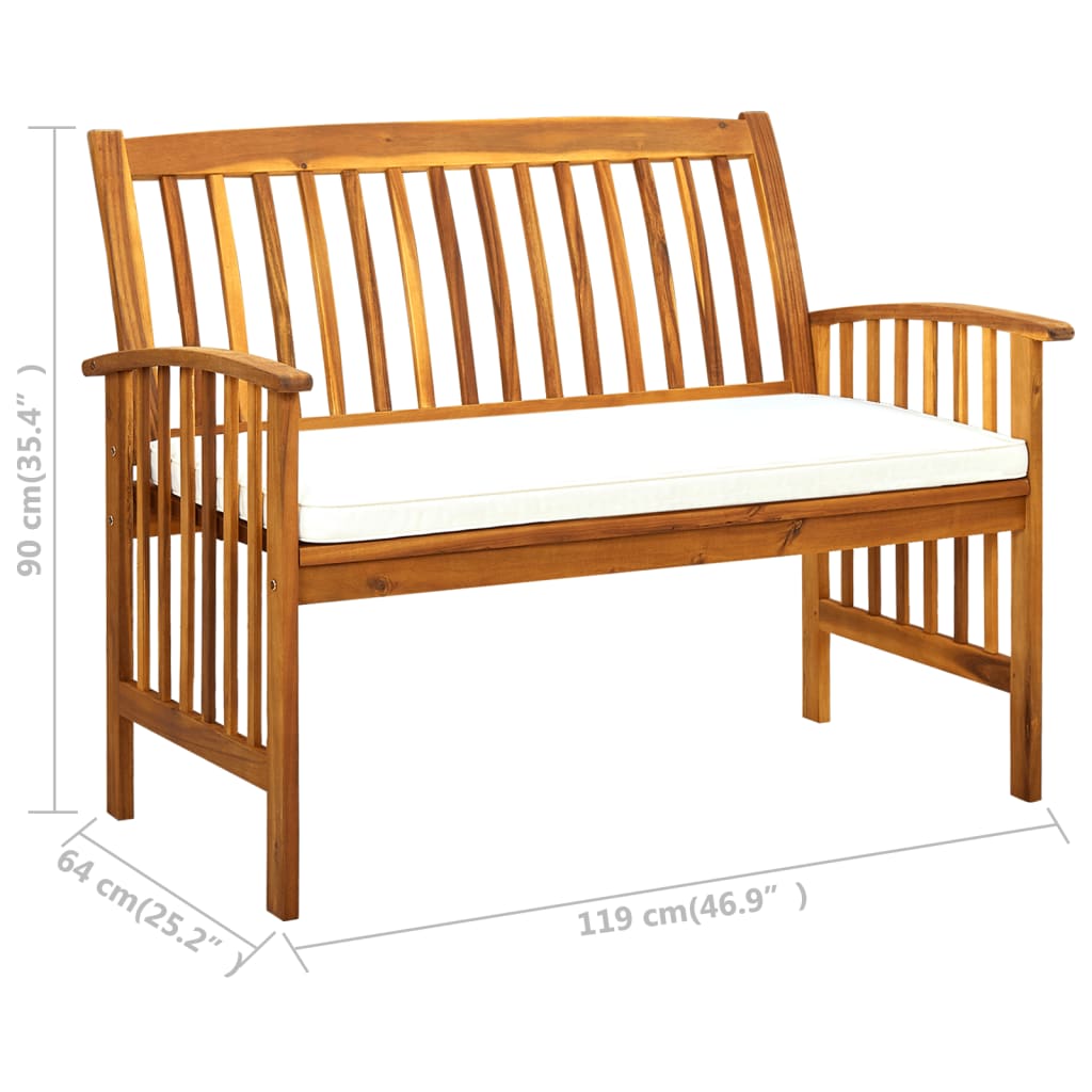 Gartenbank mit Kissen 119 cm Massivholz Akazie - Pazzar.ch