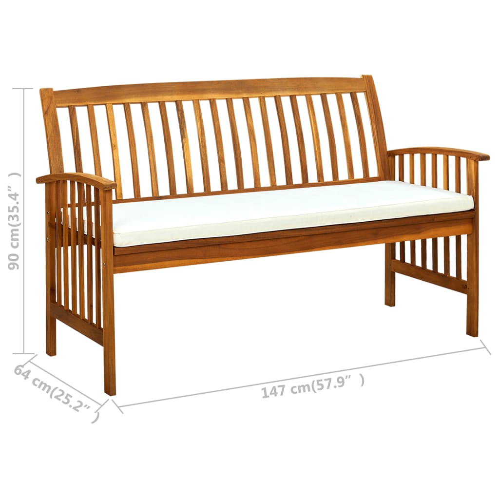 Gartenbank mit Kissen 147 cm Massivholz Akazie - Pazzar.ch