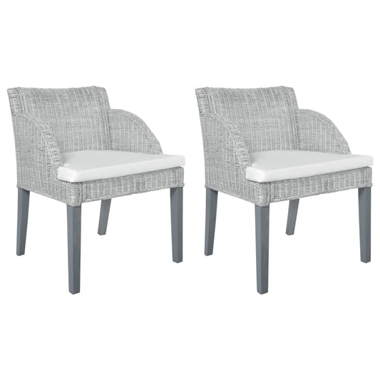 Esszimmerstühle mit Kissen 2 Stk. Grau Natur Rattan - Pazzar.ch