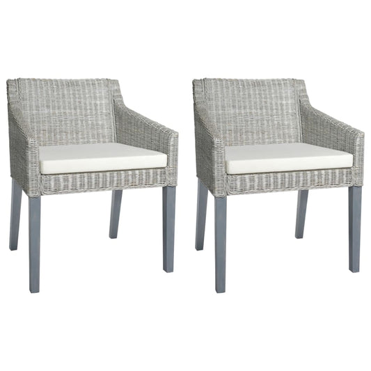 Esszimmerstühle mit Kissen 2 Stk. Grau Natur Rattan - Pazzar.ch
