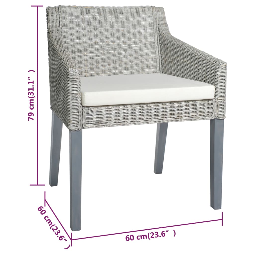 Esszimmerstühle mit Kissen 2 Stk. Grau Natur Rattan - Pazzar.ch