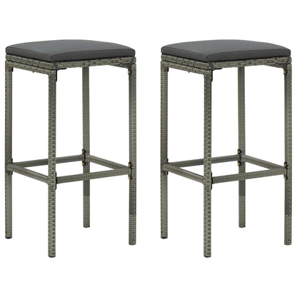 Barhocker mit Kissen 2 Stk. Grau Poly Rattan - Pazzar.ch