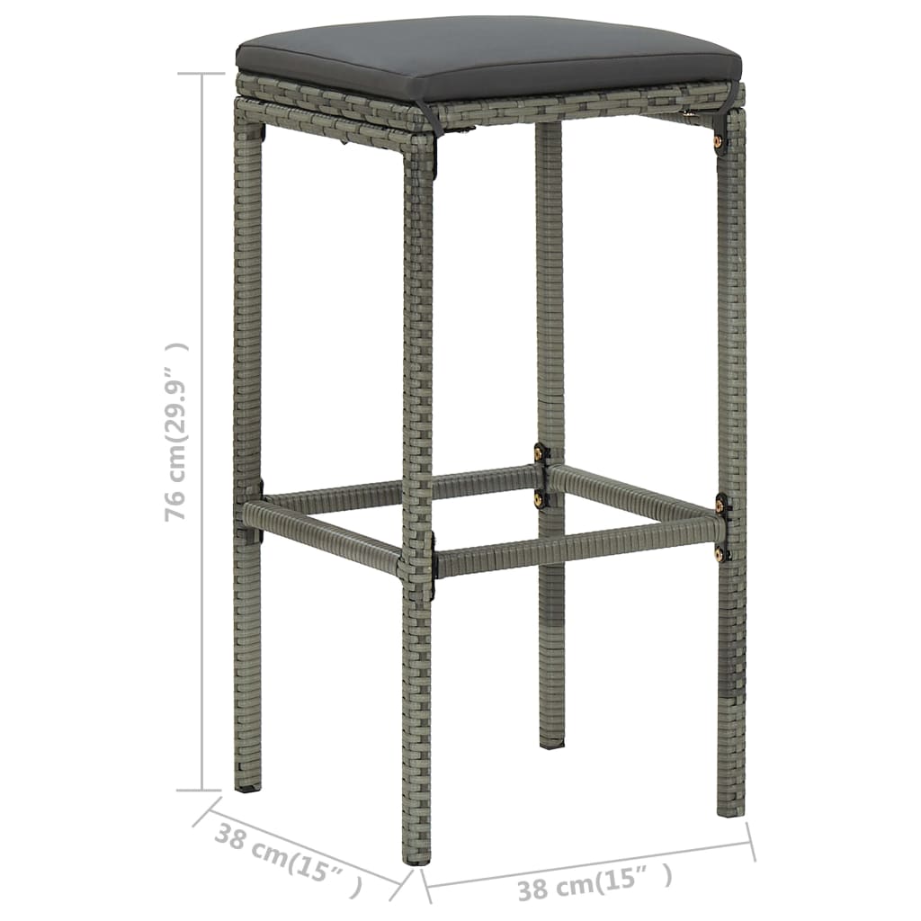 Barhocker mit Kissen 2 Stk. Grau Poly Rattan - Pazzar.ch