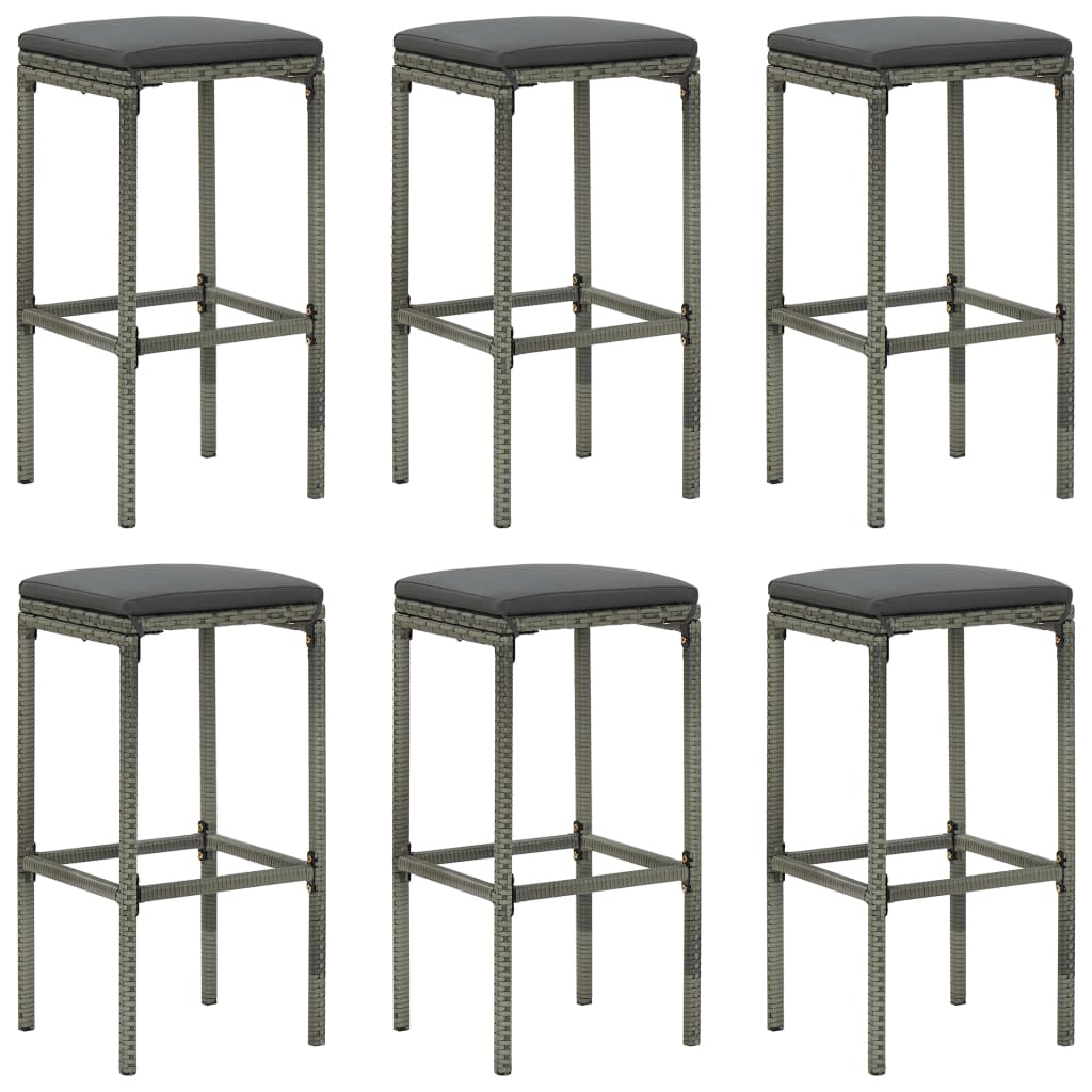 Barhocker mit Kissen 6 Stk. Grau Poly Rattan - Pazzar.ch