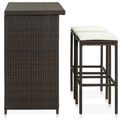3-tlg. Bar Set Poly Rattan Braun - Pazzar.ch