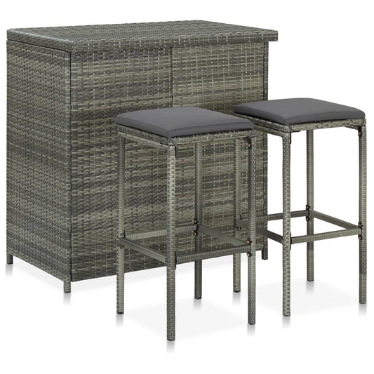 3-tlg. Bar Set Poly Rattan Grau - Pazzar.ch