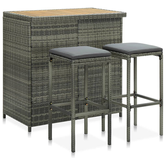 3-tlg. Bar Set Poly Rattan Grau - Pazzar.ch