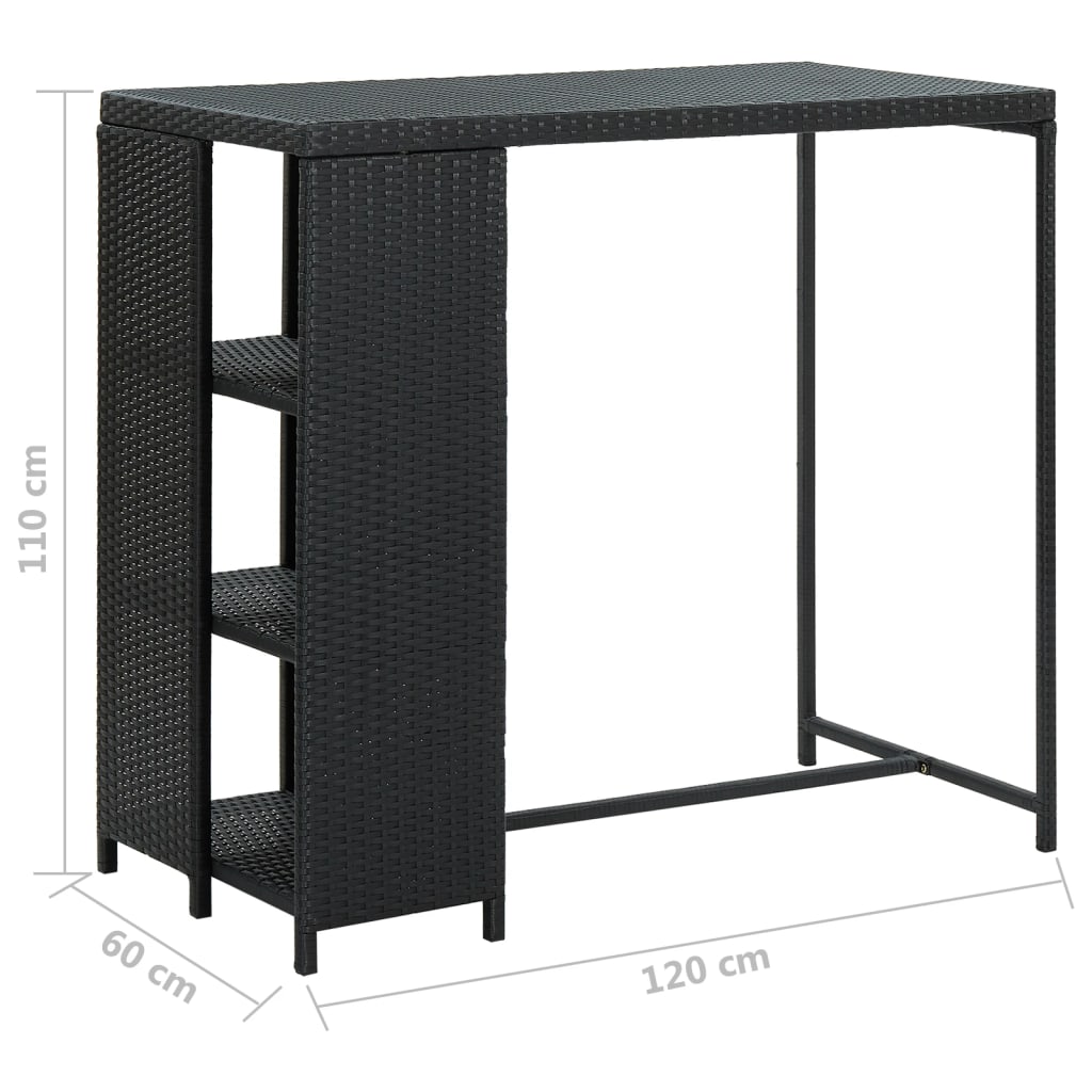 Bartisch mit Regal Schwarz 120x60x110 cm Poly Rattan - Pazzar.ch