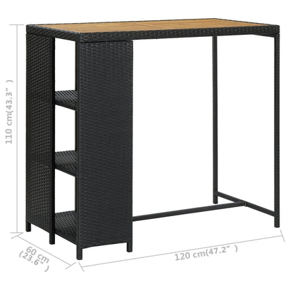 Bartisch mit Regal Schwarz 120x60x110 cm Poly Rattan - Pazzar.ch