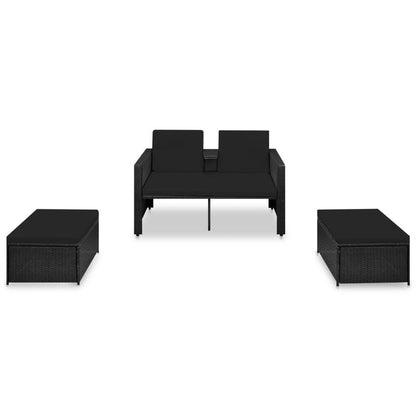 3-tlg. Garten-Lounge-Set mit Auflagen Poly Rattan Schwarz - Pazzar.ch
