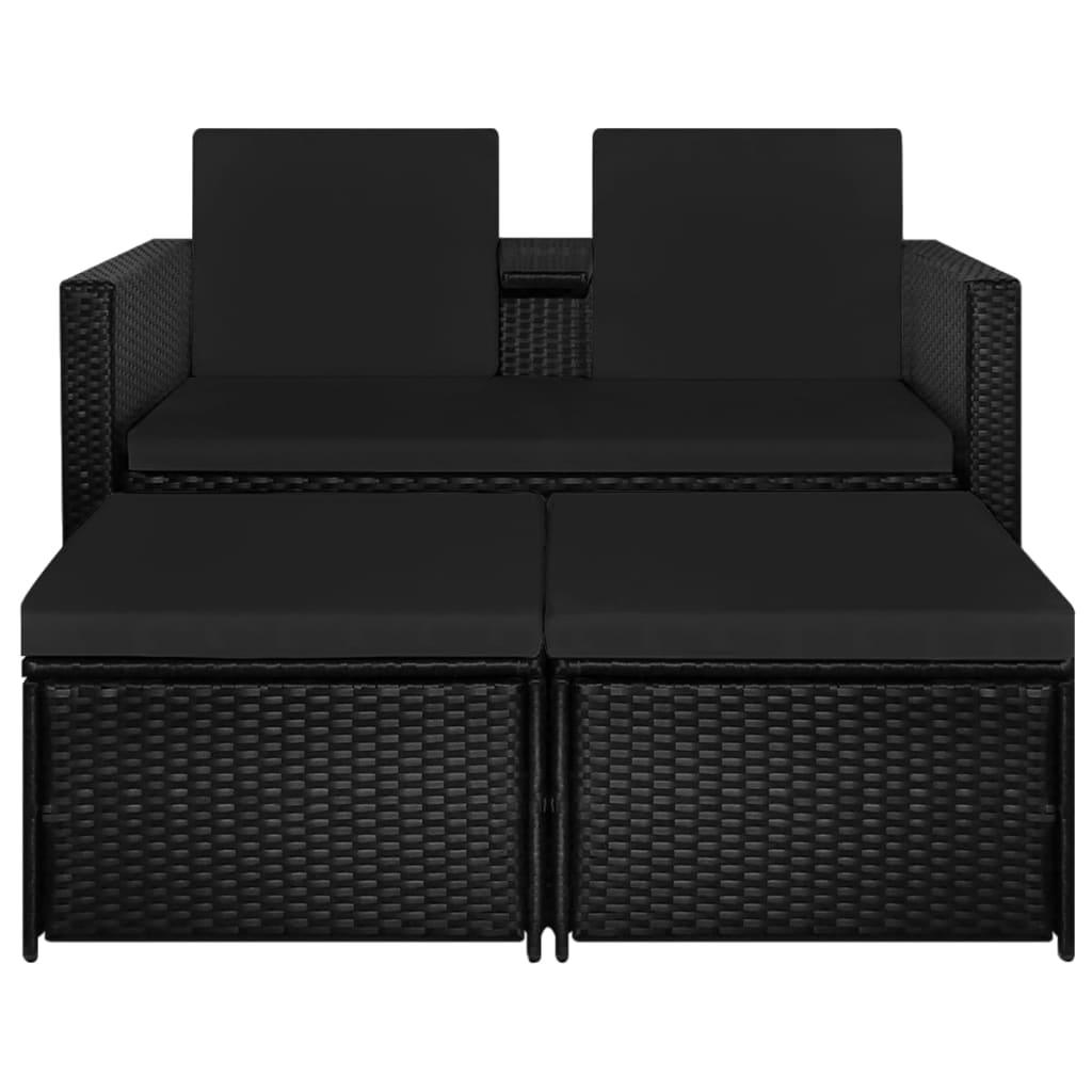3-tlg. Garten-Lounge-Set mit Auflagen Poly Rattan Schwarz - Pazzar.ch