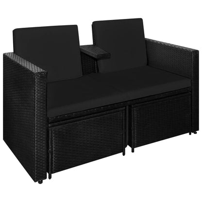 3-tlg. Garten-Lounge-Set mit Auflagen Poly Rattan Schwarz - Pazzar.ch