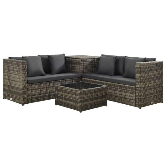 4-tlg. Garten-Lounge-Set mit Auflagen Poly Rattan Grau - Pazzar.ch