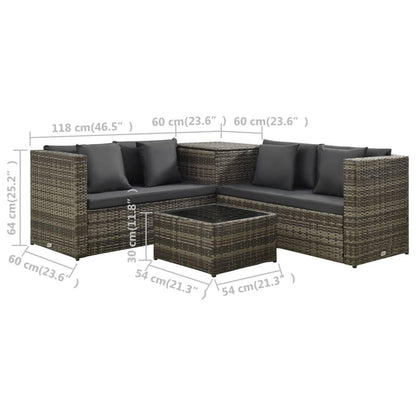 4-tlg. Garten-Lounge-Set mit Auflagen Poly Rattan Grau - Pazzar.ch