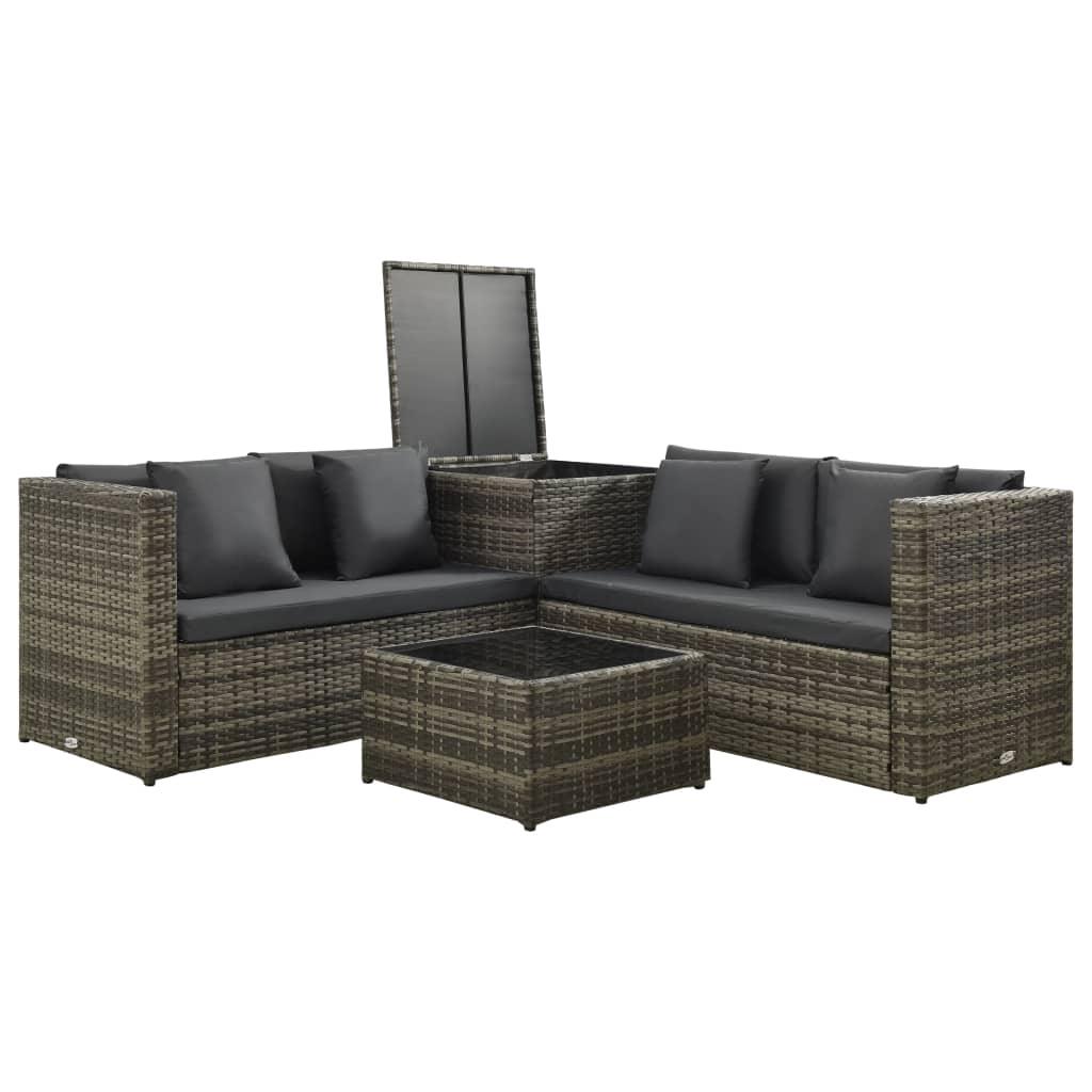 4-tlg. Garten-Lounge-Set mit Auflagen Poly Rattan Grau - Pazzar.ch