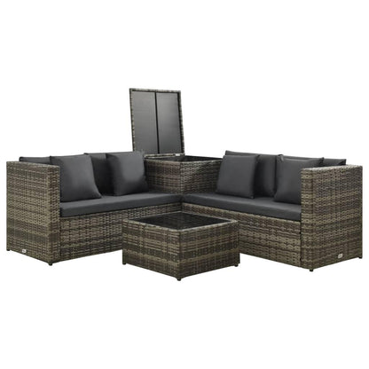 4-tlg. Garten-Lounge-Set mit Auflagen Poly Rattan Grau - Pazzar.ch