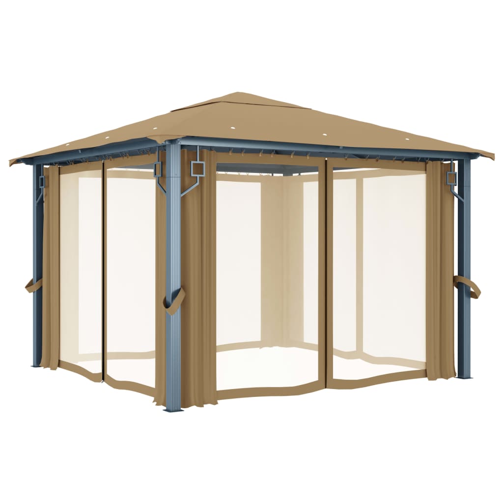 Pavillon mit Vorhang 300x300 cm Taupe Aluminium - Pazzar.ch