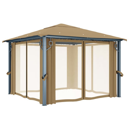 Pavillon mit Vorhang 300x300 cm Taupe Aluminium - Pazzar.ch