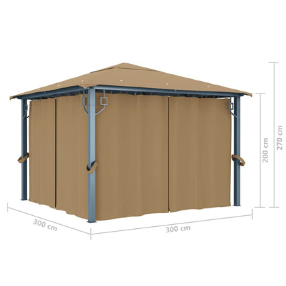 Pavillon mit Vorhang 300x300 cm Taupe Aluminium - Pazzar.ch
