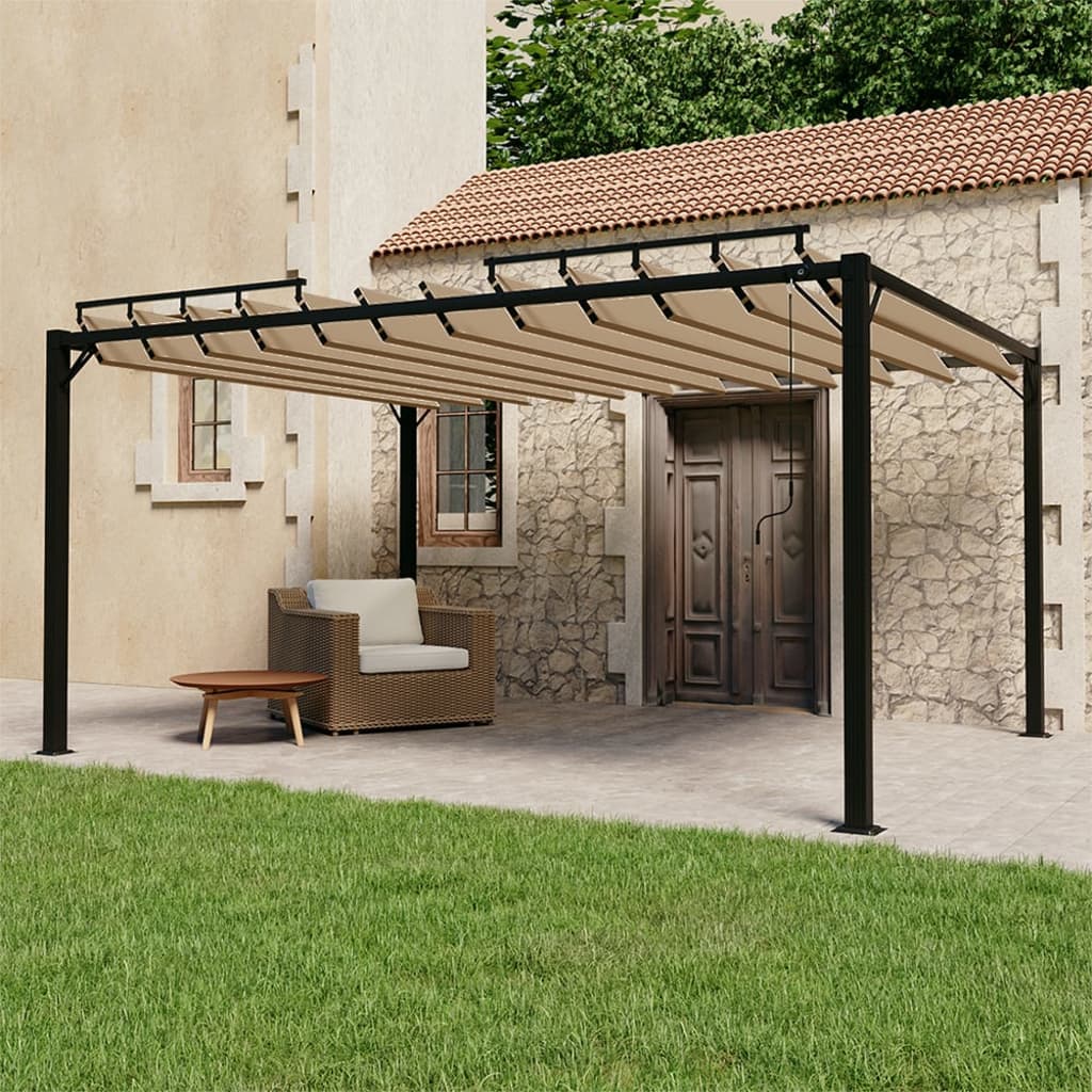 Pavillon mit Lamellendach 3x4 m Taupe Stoff und Aluminium - Pazzar.ch