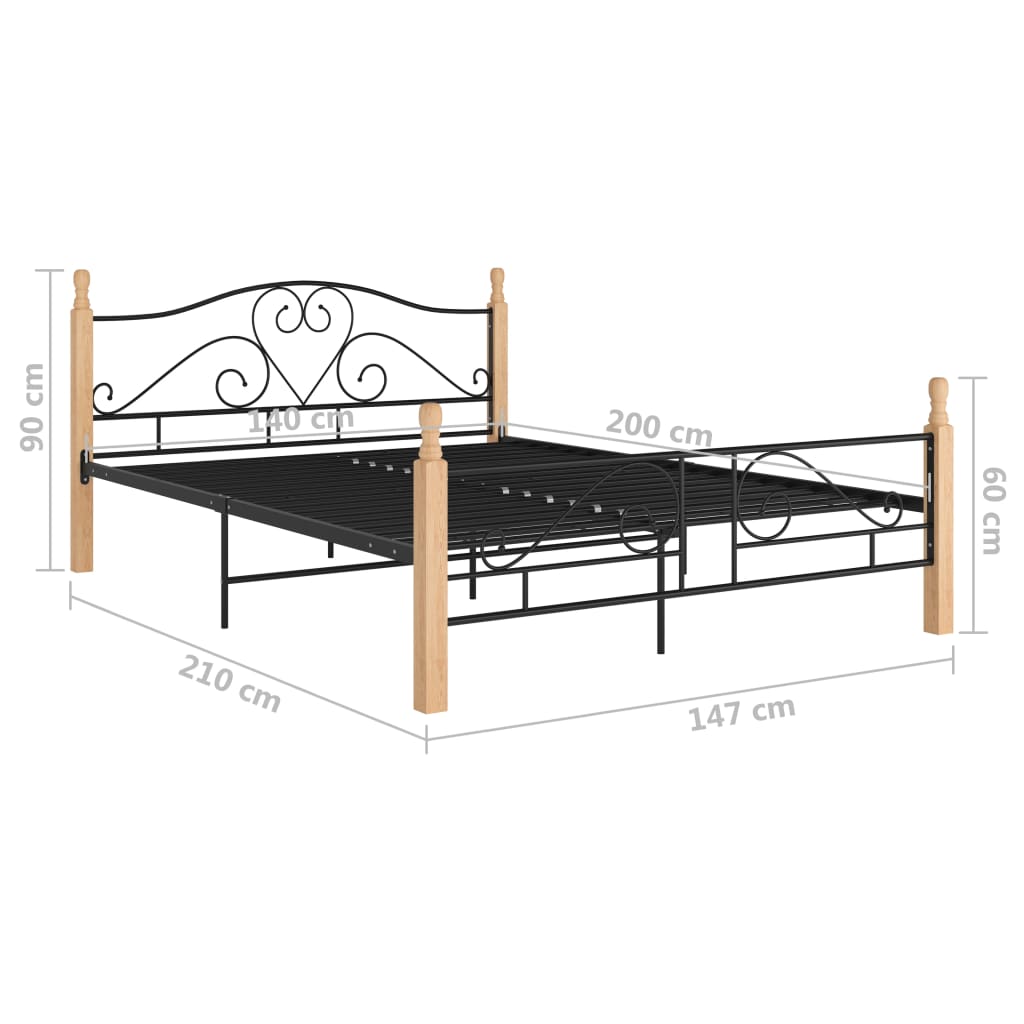 Bettgestell mit Kopfteil ohne Matratze Schwarz 140x200cm Metall