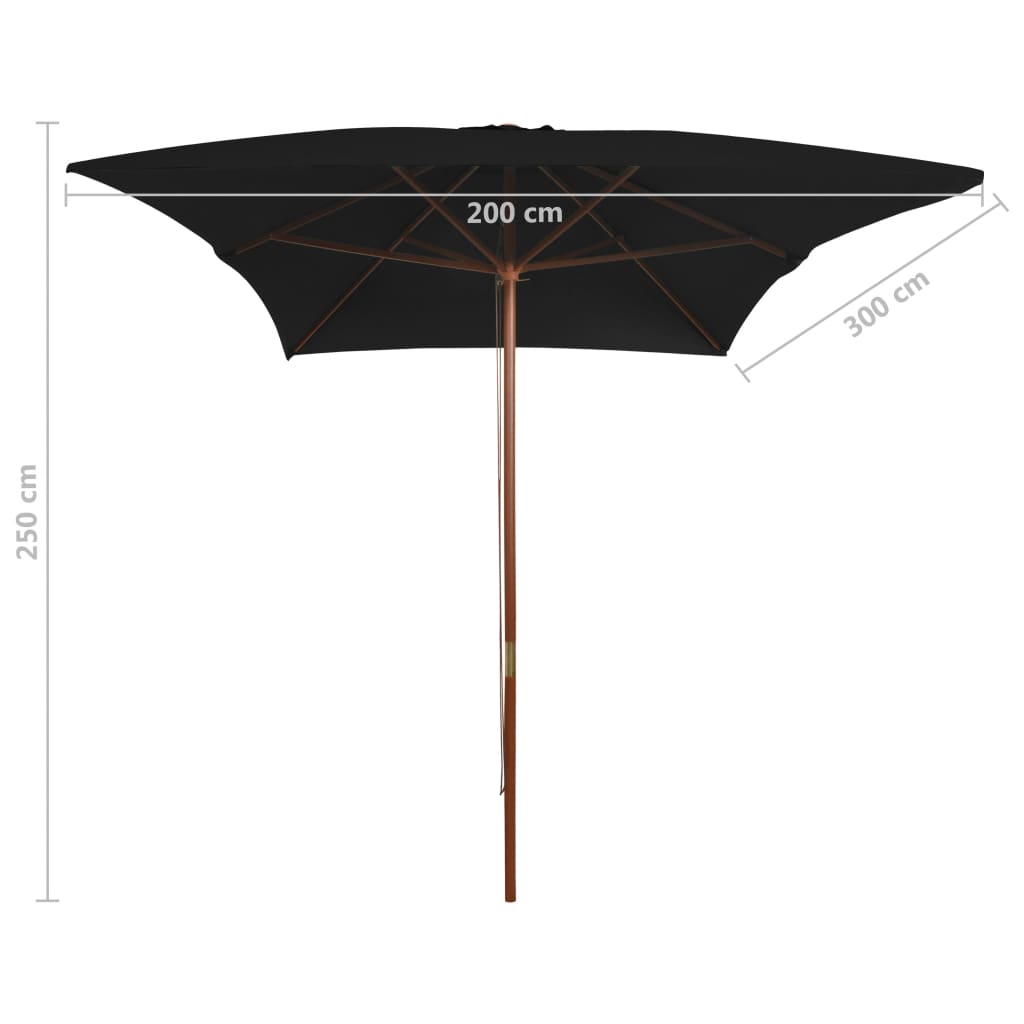 Sonnenschirm mit Holzmast Schwarz 200x300 cm - Pazzar.ch