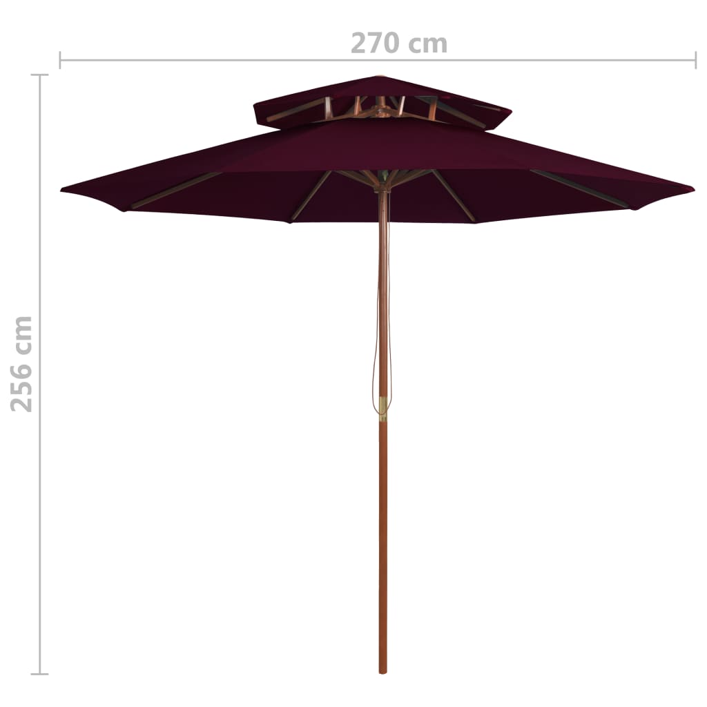 Sonnenschirm mit Doppeldach und Holzmast Bordeauxrot 270 cm - Pazzar.ch