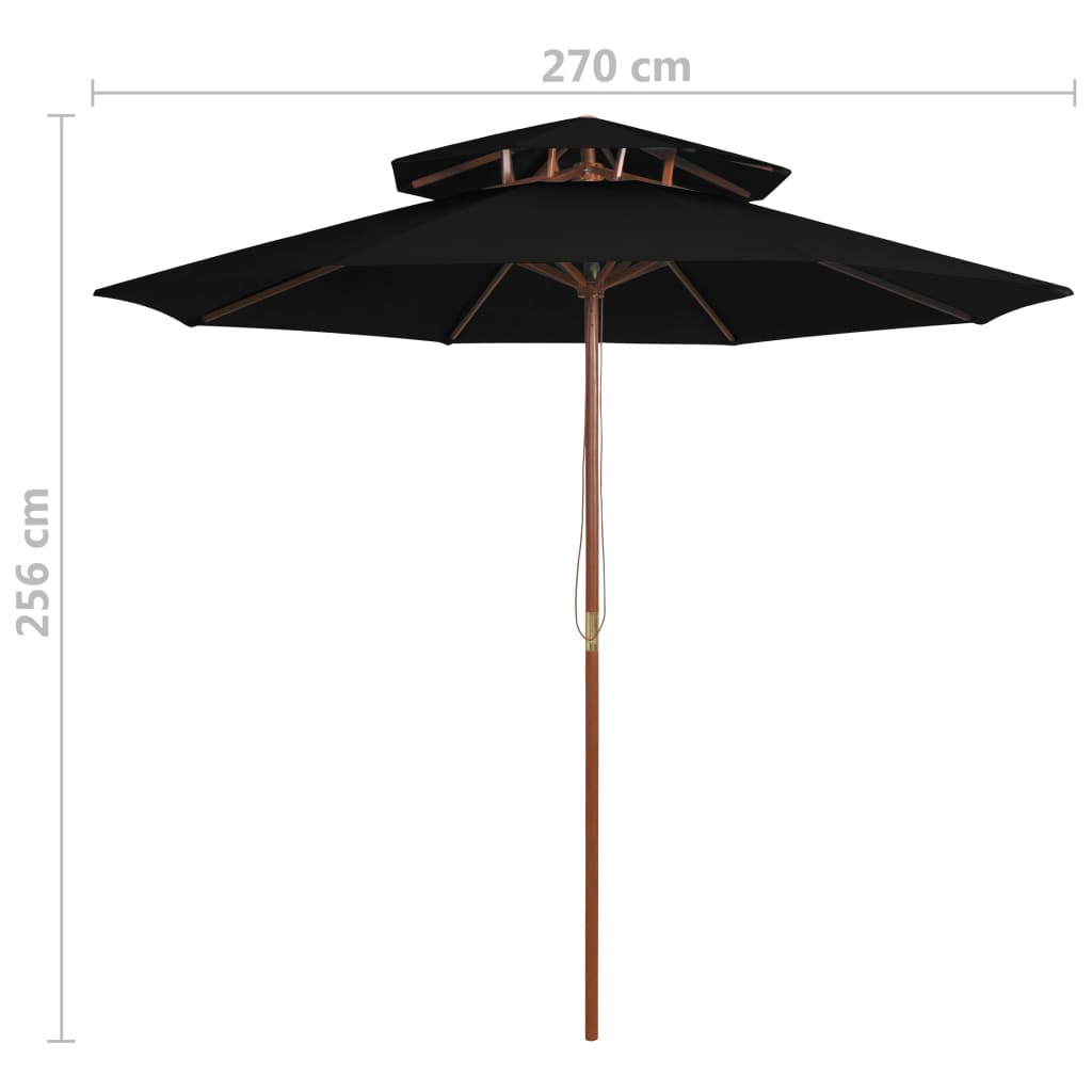 Sonnenschirm mit Doppeldach und Holzmast Schwarz 270 cm - Pazzar.ch