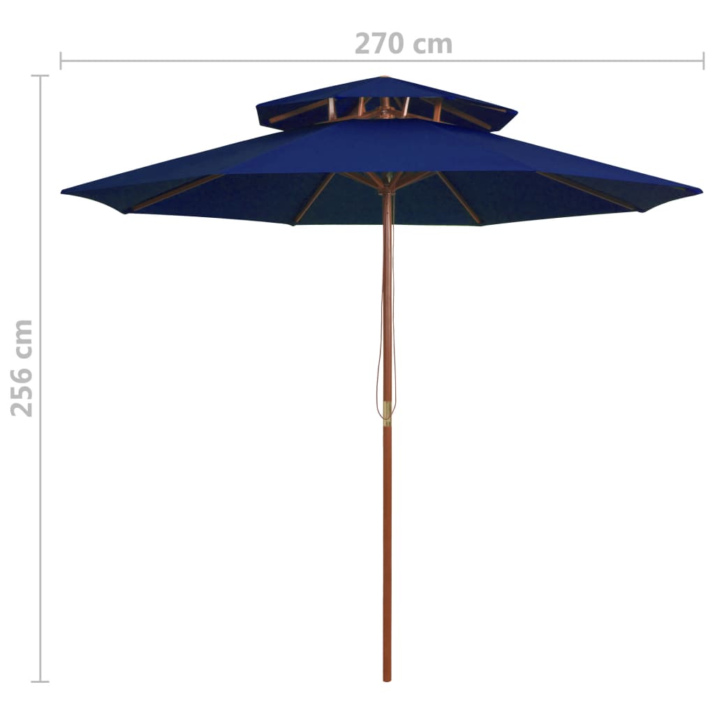 Sonnenschirm mit Doppeldach und Holzmast Blau 270 cm - Pazzar.ch