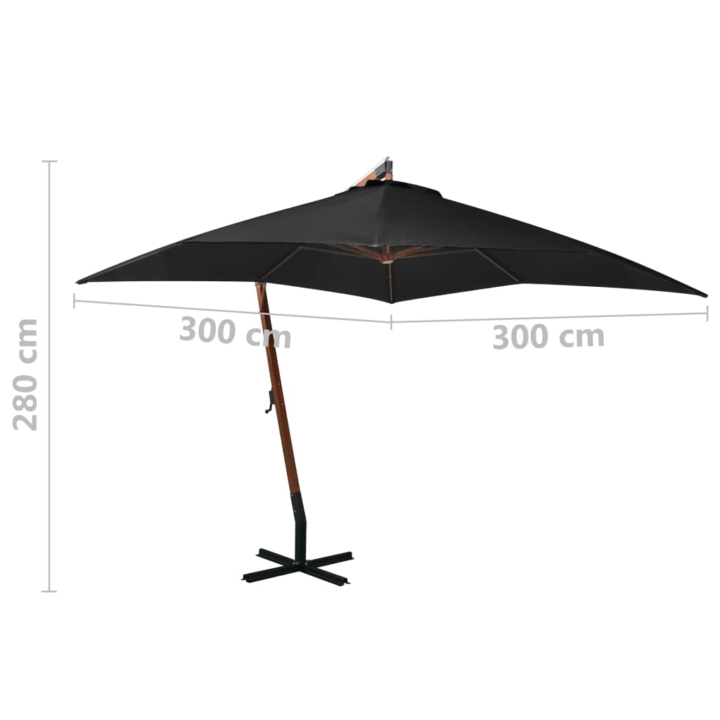 Ampelschirm mit Mast Schwarz 3x3 m Massivholz Tanne - Pazzar.ch