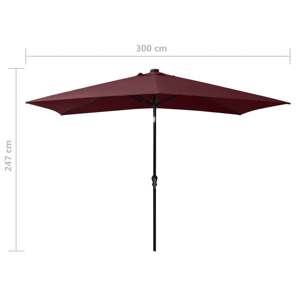 Sonnenschirm mit LEDs und Stahl-Mast Bordeauxrot 2x3 m - Pazzar.ch